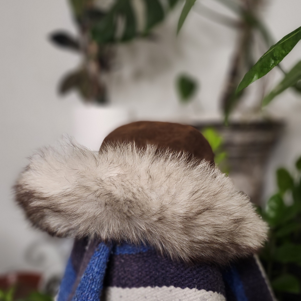 Vintage Rabbit Fur Trimmed Suede Clouche Hat Brown Leather
